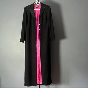 Linda Allard Ellen Tracy Women’s Vintage Long Black Overcoat  Pink Lining 12P